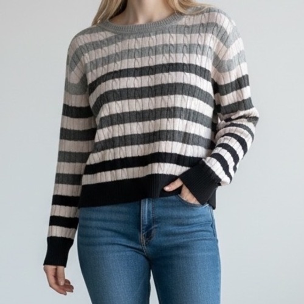 KAREN SCOTT‎ Striped Cable Knit Sweater Long Sleeve Women's Size L